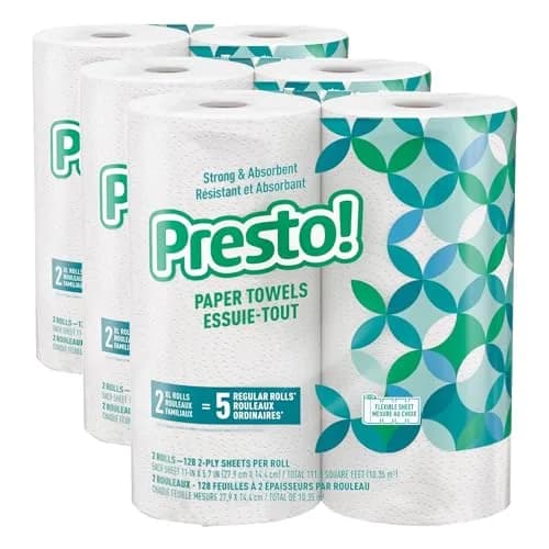 Presto! 2-Ply Paper Towels, Strong & Absorbent, Flex-a-Size, 768 Sheets | 6 Rolls (3 Packs of 2), White thumbnail 1