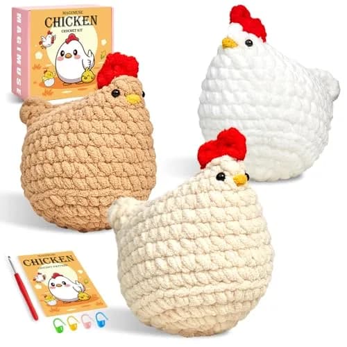 MAGIMUSE Crochet Kit for Beginners, 3 Pcs Chicken Crochet Craft Kit | Step-by-Step Video & Extra Yarn thumbnail 1