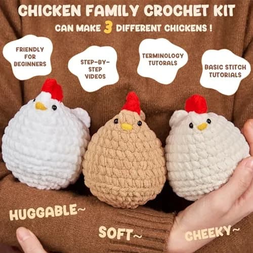 MAGIMUSE Crochet Kit for Beginners, 3 Pcs Chicken Crochet Craft Kit | Step-by-Step Video & Extra Yarn thumbnail 5
