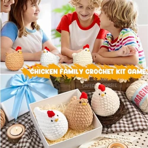 MAGIMUSE Crochet Kit for Beginners, 3 Pcs Chicken Crochet Craft Kit | Step-by-Step Video & Extra Yarn thumbnail 7