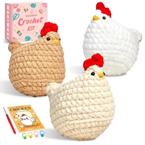 MAGIMUSE Crochet Kit for Beginners, 3 Pcs Chicken Crochet Craft Kit | Step-by-Step Video & Extra Yarn thumbnail 8