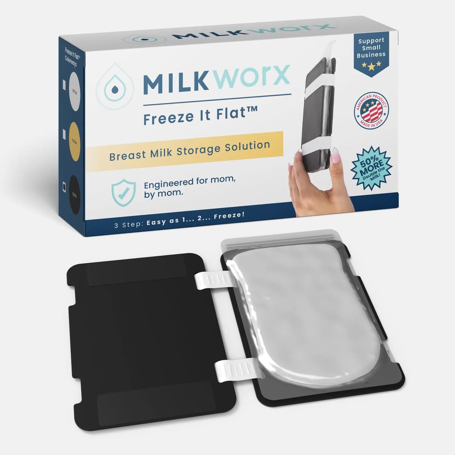 MilkWorx Freeze It Flat Breastmilk Freezer Organizer Black | Patented Flattener Doubles Freezer Storage - main product image