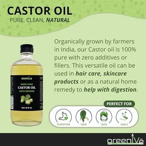 GreenIVe 100% Pure Cold Pressed Castor Oil 473ml (16 Fl Oz) | For Hair Growth & Skin Hydration thumbnail 5