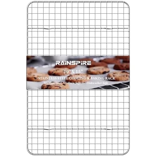 Rainspire 304 Stainless Steel Cooling Rack 10"x15" (25.6cm x 37.4cm) | Heavy Duty Oven Safe Wire Rack for Baking, Broiling, Roasting thumbnail 1