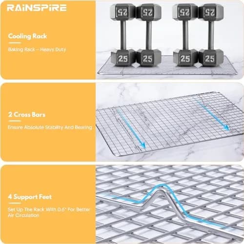 Rainspire 304 Stainless Steel Cooling Rack 10"x15" (25.6cm x 37.4cm) | Heavy Duty Oven Safe Wire Rack for Baking, Broiling, Roasting thumbnail 4