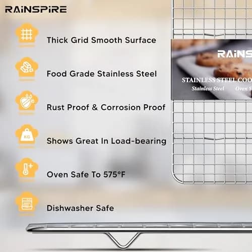 Rainspire 304 Stainless Steel Cooling Rack 10"x15" (25.6cm x 37.4cm) | Heavy Duty Oven Safe Wire Rack for Baking, Broiling, Roasting thumbnail 3
