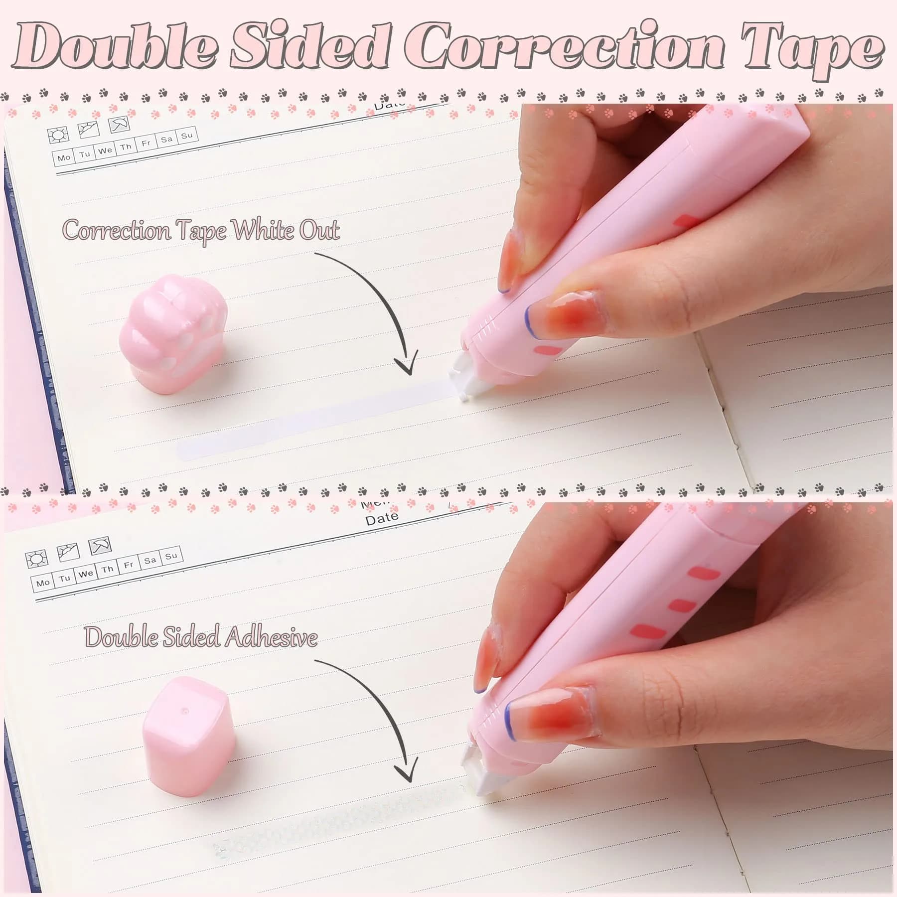 Kogcmeetl Pink 9 Pcs Cute Cat Paw Stationery Set | Retractable Eraser & Correction Tape - view 4
