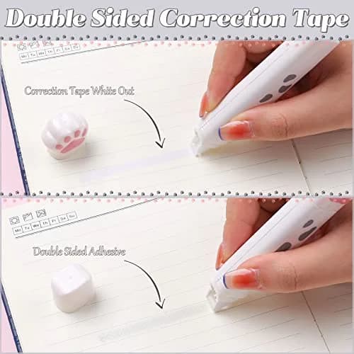 Kogcmeetl 9 Pcs Cute Cat Paw Stationery Set White | Retractable Eraser, Correction Tape, Sharpener, Ruler, Scissors, Knife, Sticky Notes thumbnail 4