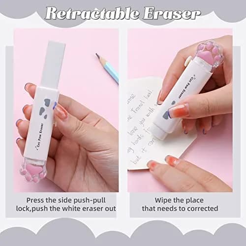 Kogcmeetl 9 Pcs Cute Cat Paw Stationery Set White | Retractable Eraser, Correction Tape, Sharpener, Ruler, Scissors, Knife, Sticky Notes thumbnail 5