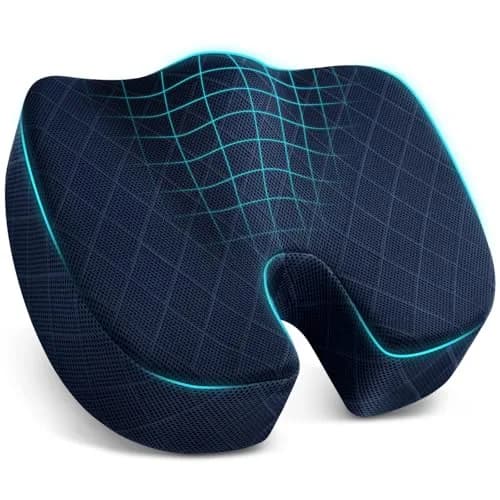 TushGuard Memory Foam Seat Cushion for Office Chair, Car, Airplane - Large Blue | Ergonomic U-Shape for Long Sitting Comfort - main product image
