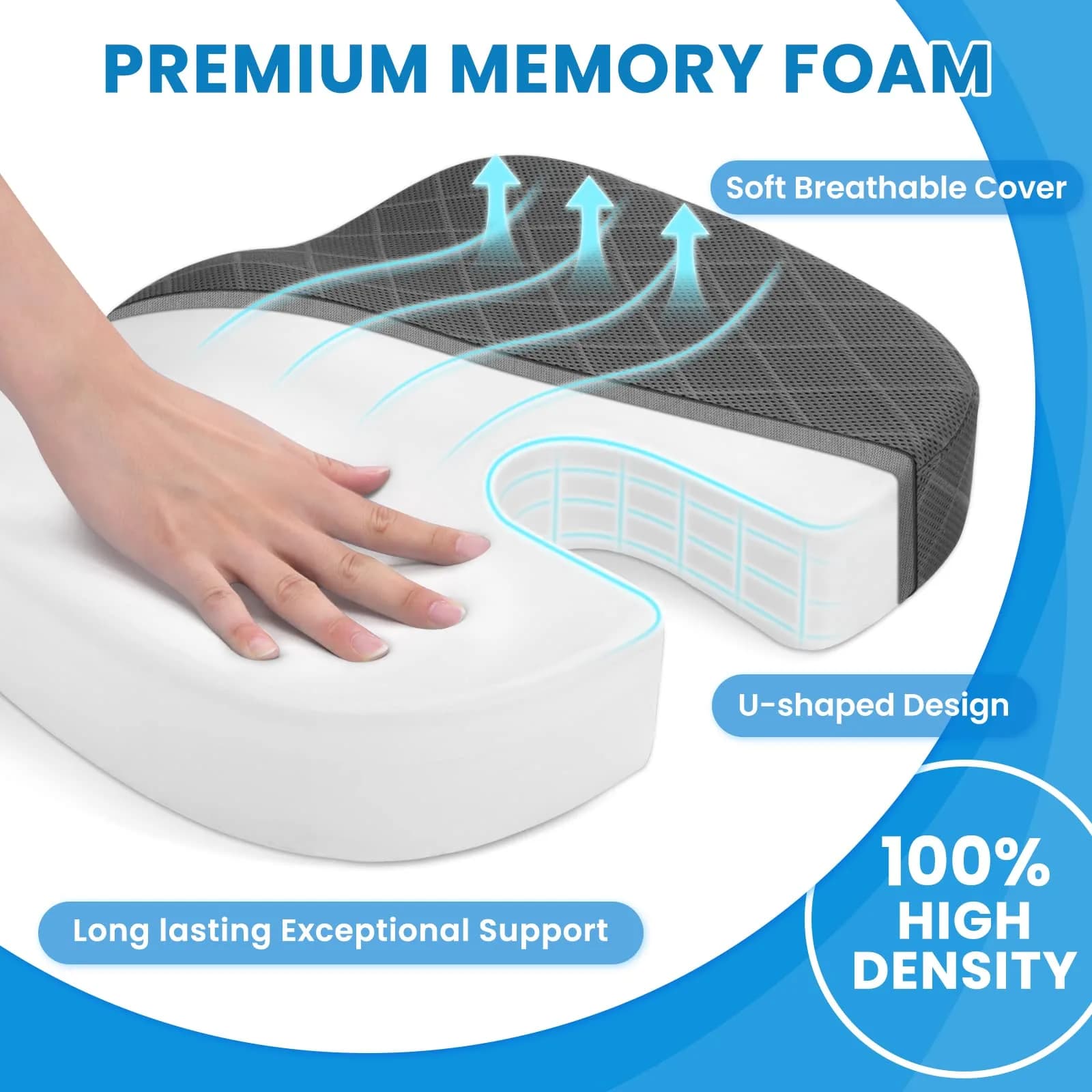 TushGuard Grey XX-Large Seat Cushion | Ergonomic Memory Foam for Long Sitting - view 3