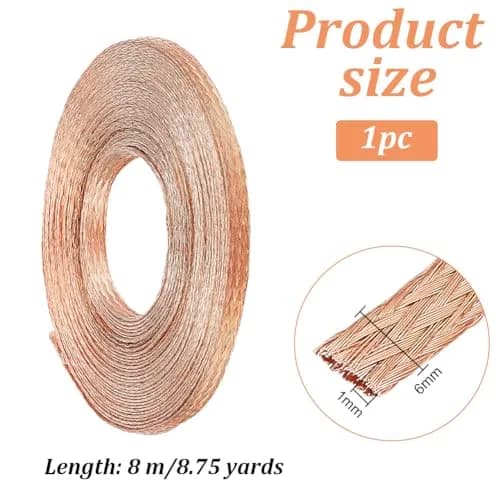 BENECREAT 6mm Copper Braided Wire 8.75 Yards (25.4 mm / 1mm Thick) | Ground Strap for Noise Reduction thumbnail 2