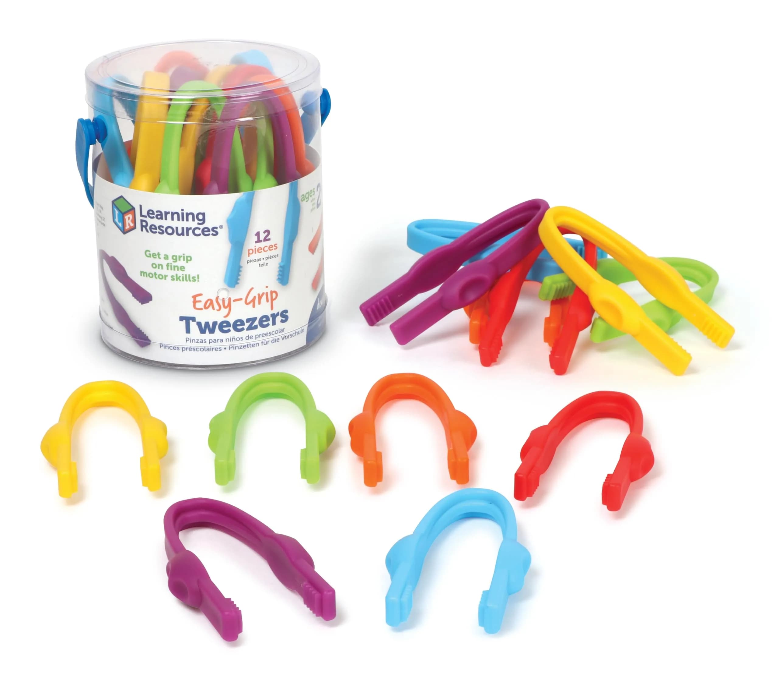 Learning Resources Easy-Grip Tweezers | Develop Fine Motor Skills for Toddlers 2+ | Durable Plastic, 12 Colors