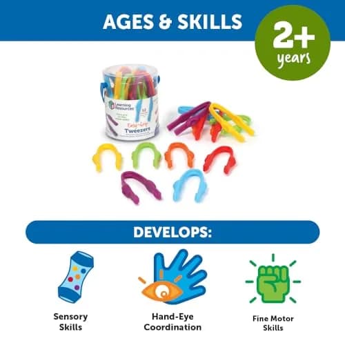 Learning Resources Easy-Grip Tweezers | Develop Fine Motor Skills for Toddlers 2+ | Durable Plastic, 12 Colors thumbnail 5