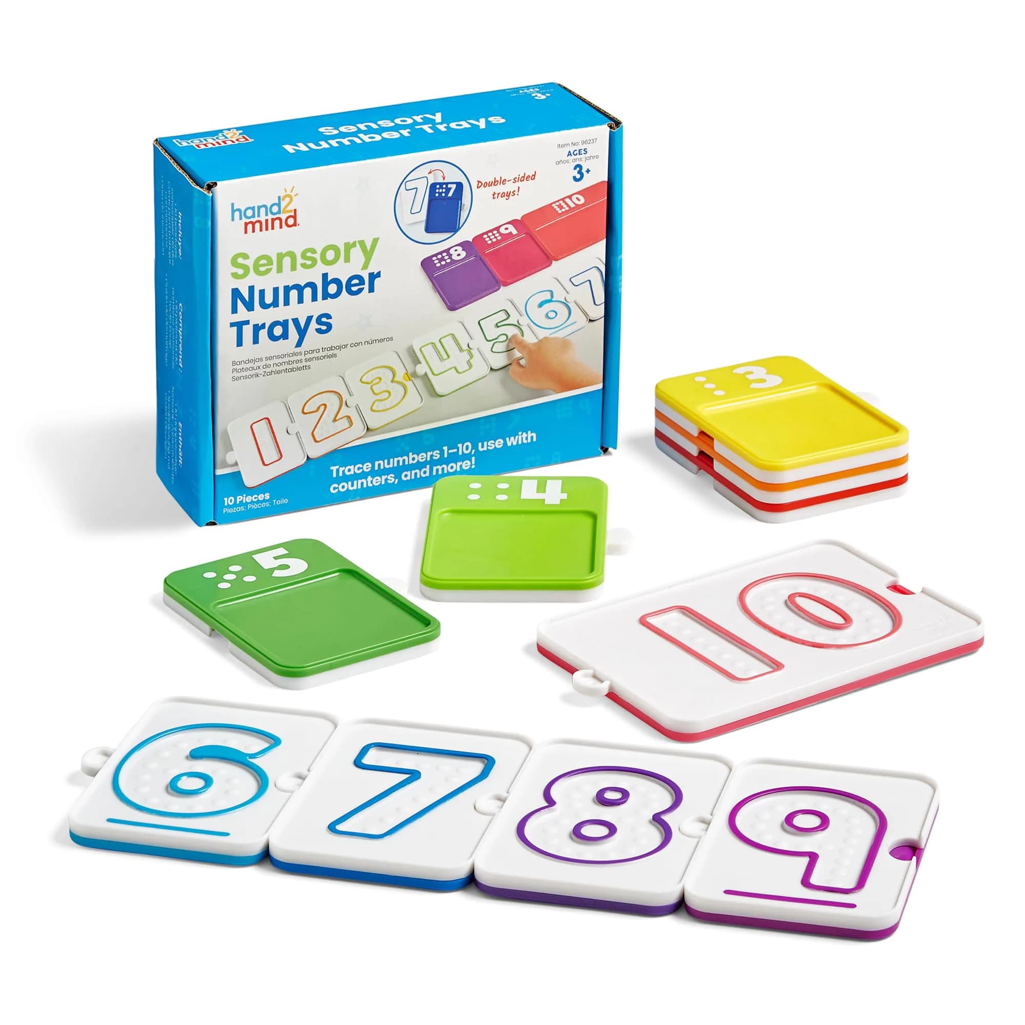 hand2mind Sensory Number Trays, Learning Numbers for Kids, Ages 3+ | Multicolor, Textured & Stackable - main product image