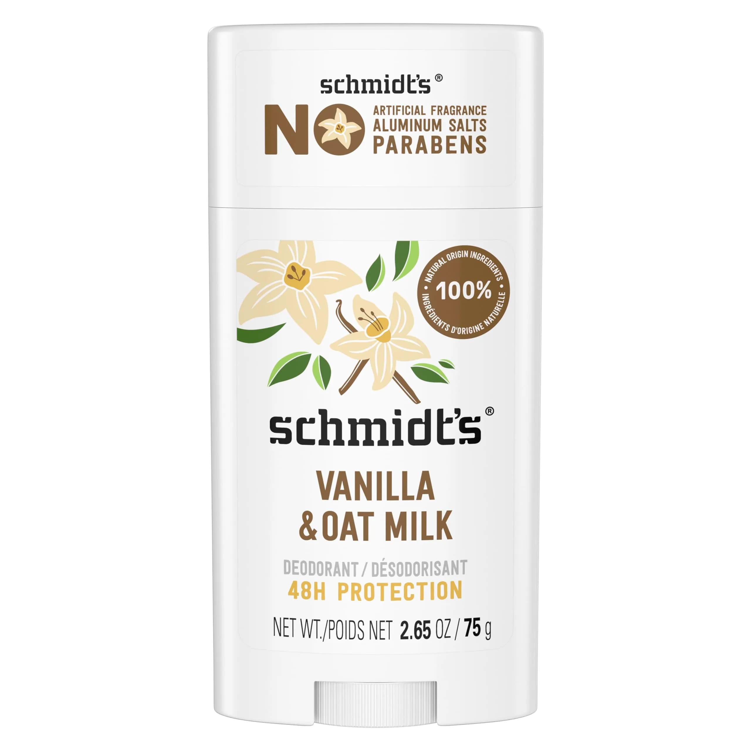 Schmidt's Vanilla & Oat Milk Deodorant Stick | 100% Natural, Vegan, Cruelty-Free, 75ml — 2.65 Ounce