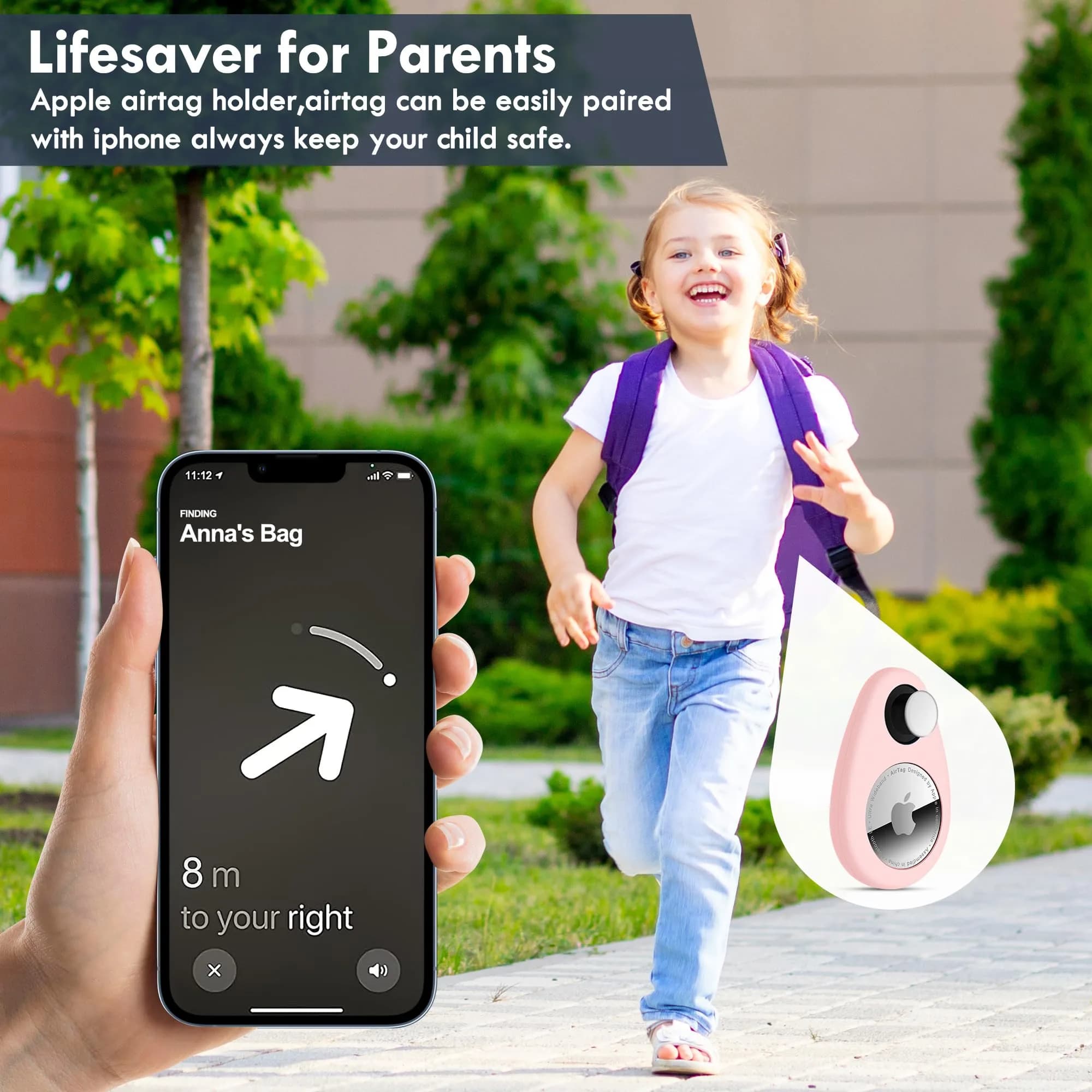 zonsiton Hidden Airtag Holder for Kids 2 Pack Silicone Case with Safety Pins | GPS Tracker Case for Backpacks - view 3