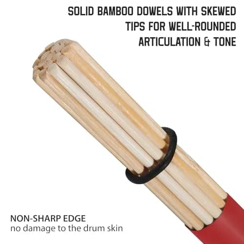 LALAOKS Bamboo Drumsticks with Red Wrap, 2 Pair | Natural & Durable for Jazz, Folk Music thumbnail 3