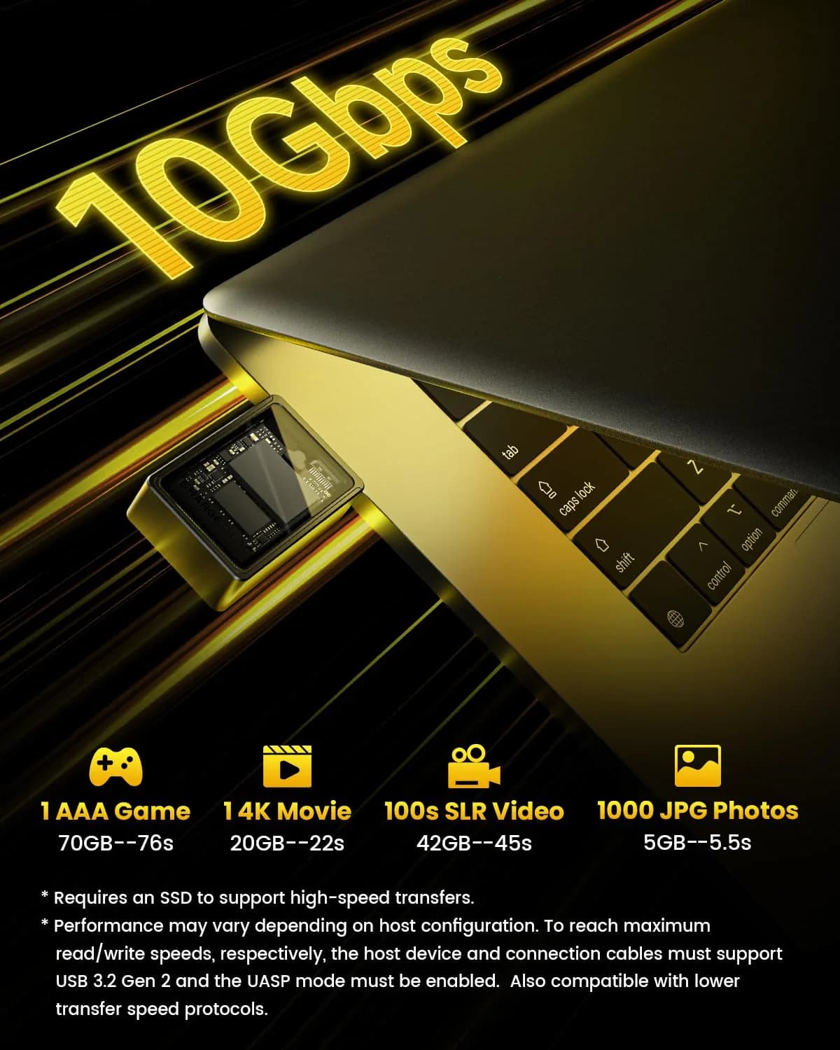 SHARGE Disk M.2 NVMe SSD Enclosure - Light Yellow, Active Cooling Fan, USB C 3.2 Gen2 - view 3