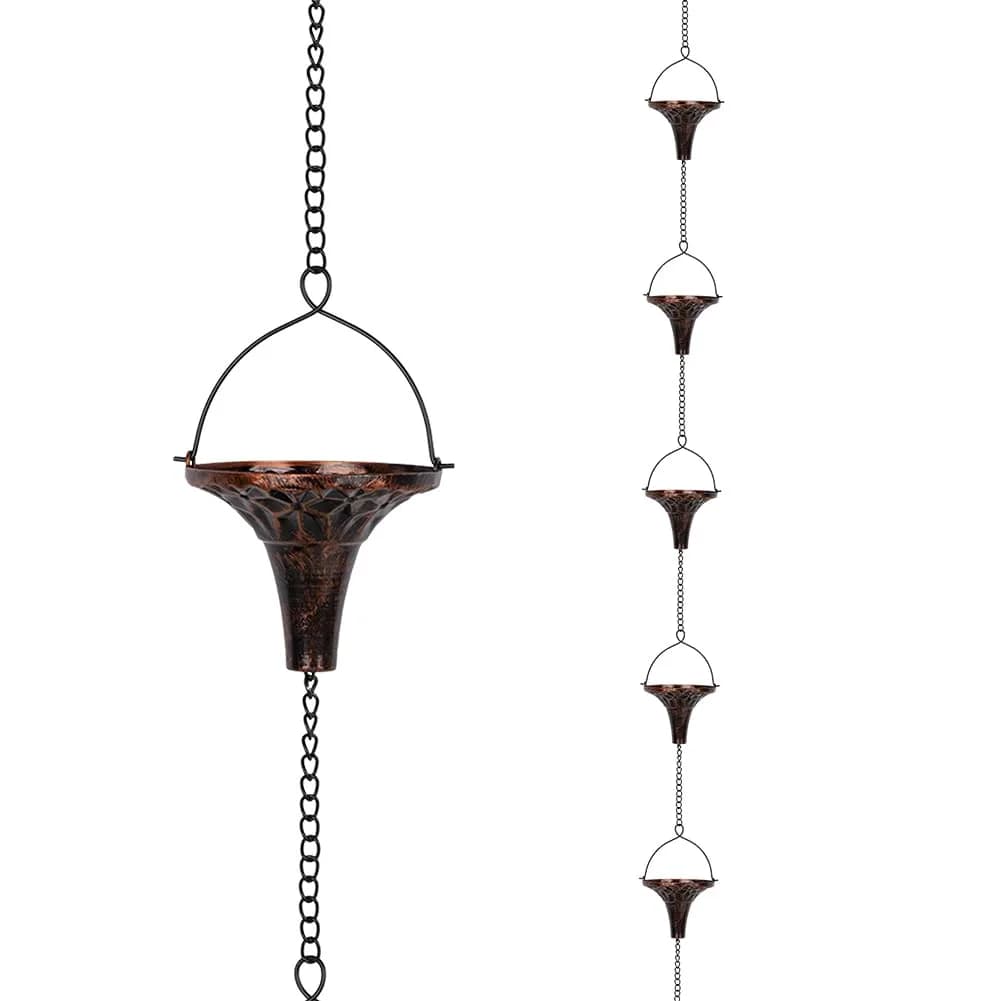giole 12ft Metal Rain Chain with 12 Funnel Cups | Decorative Downspout Alternative for Homes - main product image