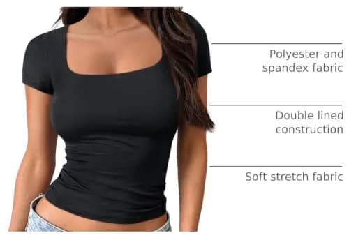 Trendy Queen Double Lined Square Neck Crop Top Medium Black | Breathable & Stretchable for Spring Summer thumbnail 4