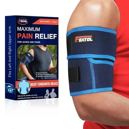 FEATOL Bicep Tendonitis Brace Upper Arm Compression Sleeve Support Bands | All-Day Comfort & Pain Relief thumbnail 1