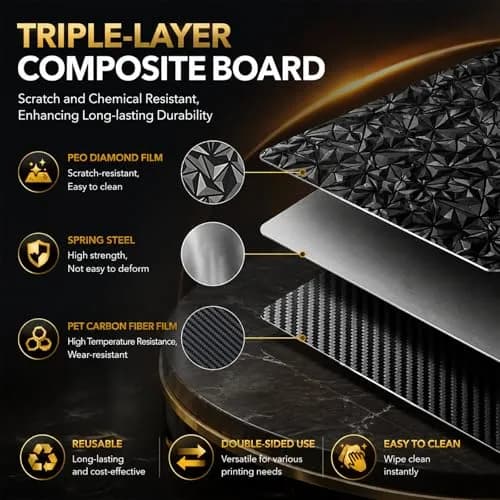 RETUXEP PEO PET 3D Printer Build Plate 257x257mm | Diamond+Carbon Fiber Spring Steel Sheet for Bambu Lab Printers thumbnail 2