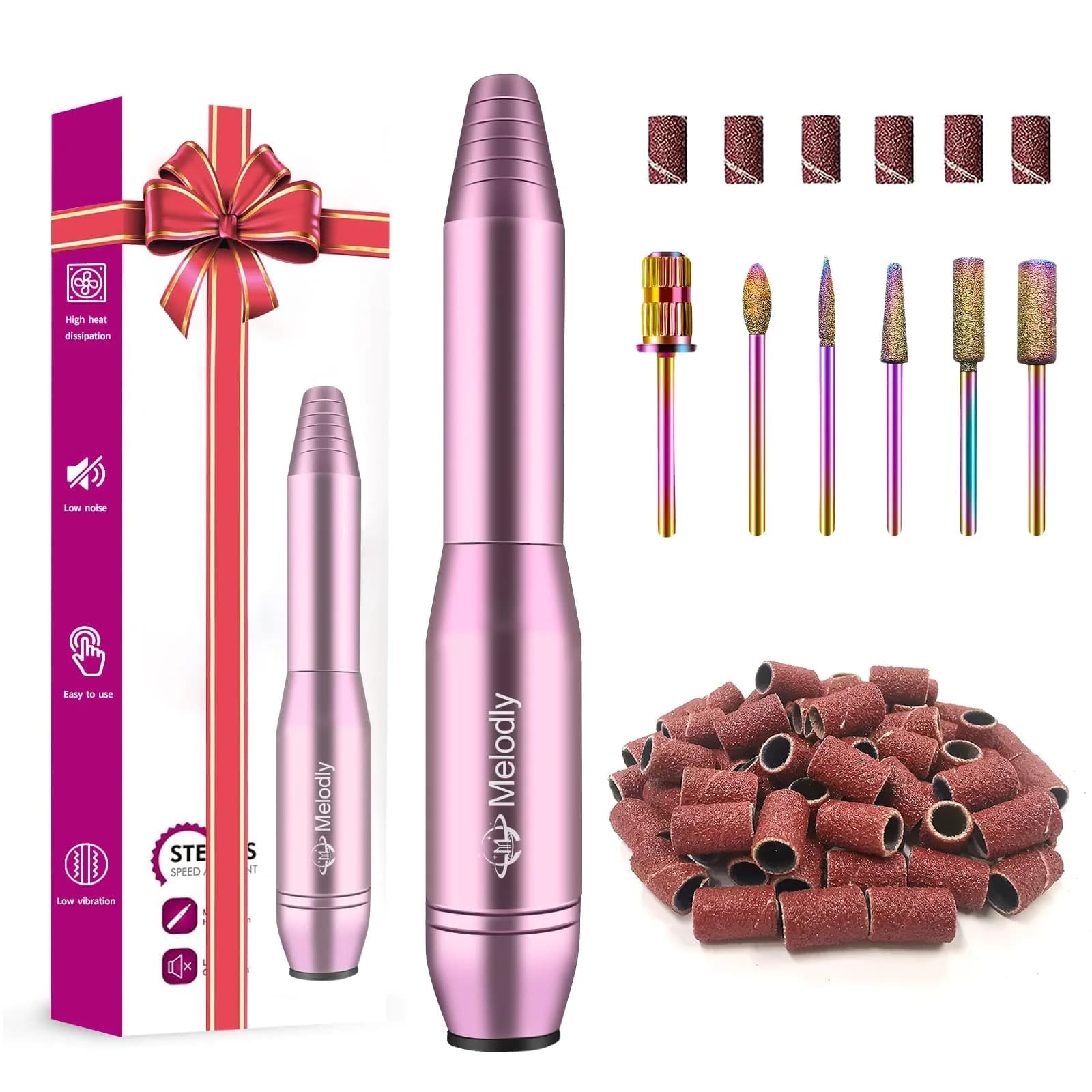 Melodly Electric Nail Drill Set with USB Power, Pink Portable Efile Machine for Acrylic & Gel Nails (20,000 RPM) - main product image
