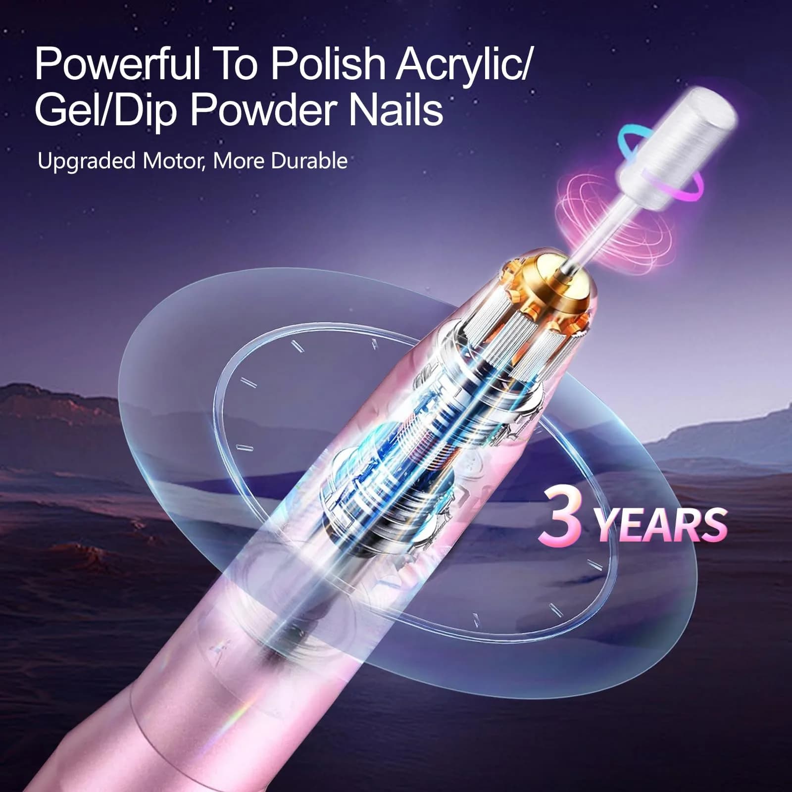 Melodly Electric Nail Drill Set with USB Power, Pink Portable Efile Machine for Acrylic & Gel Nails (20,000 RPM) - view 3