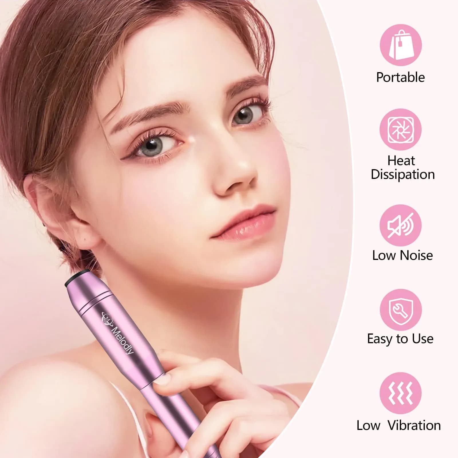 Melodly Electric Nail Drill Set with USB Power, Pink Portable Efile Machine for Acrylic & Gel Nails (20,000 RPM) - view 7