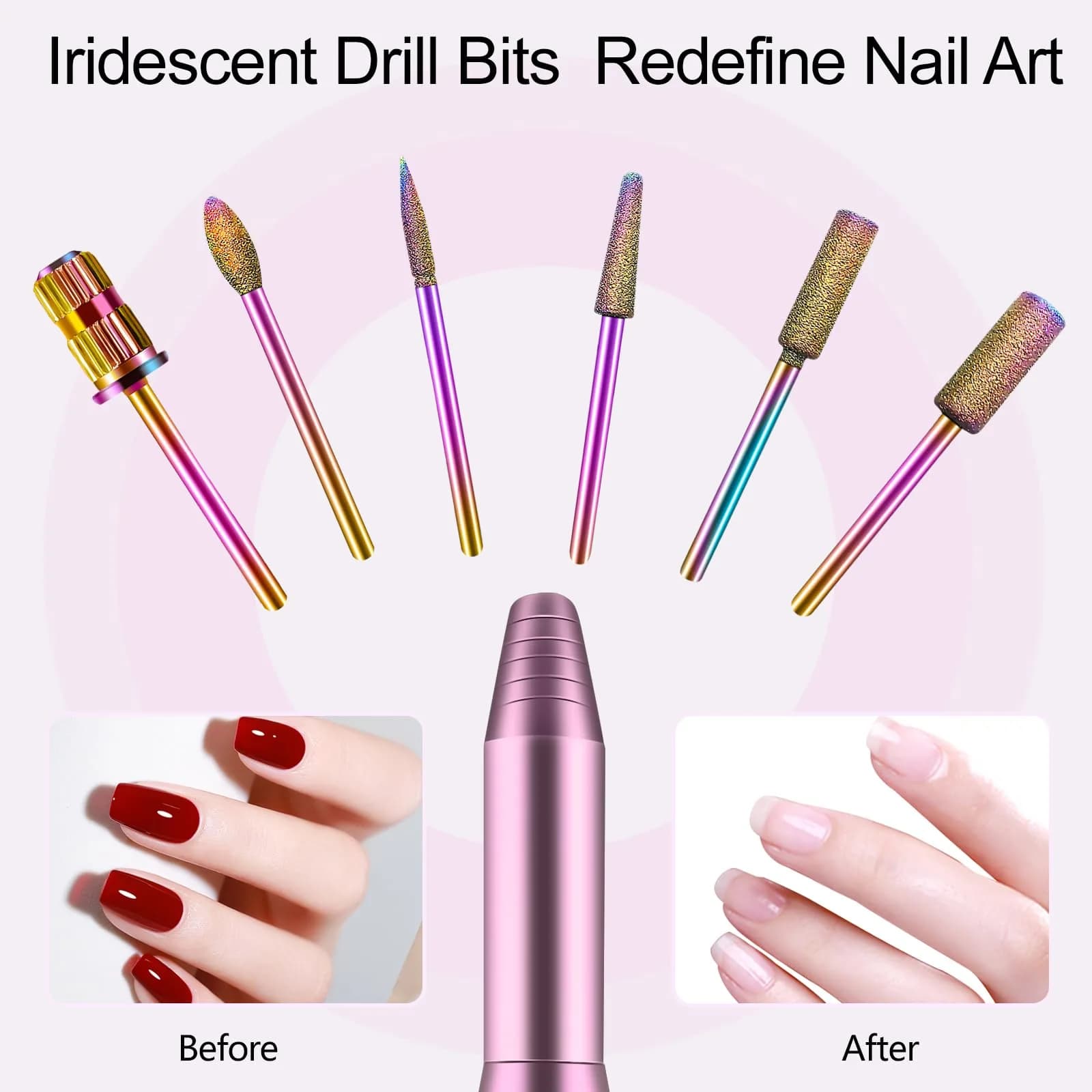 Melodly Electric Nail Drill Set with USB Power, Pink Portable Efile Machine for Acrylic & Gel Nails (20,000 RPM) - view 8