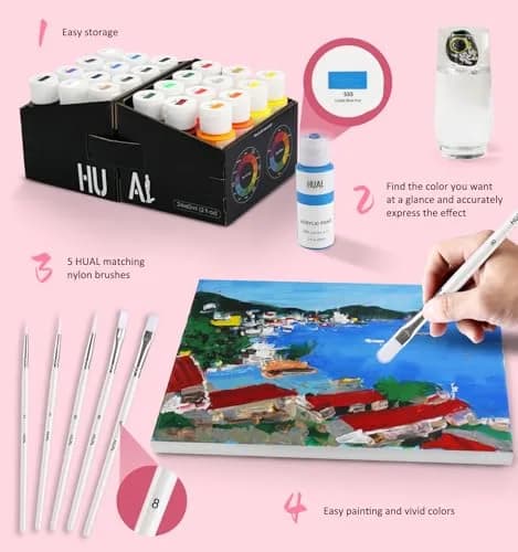 HUAL Acrylic Paint Set with 5 Brushes, 24 Colors (60ml / 2 Fl Oz Each) | ASTM D-4236 Certified Non-Toxic thumbnail 6