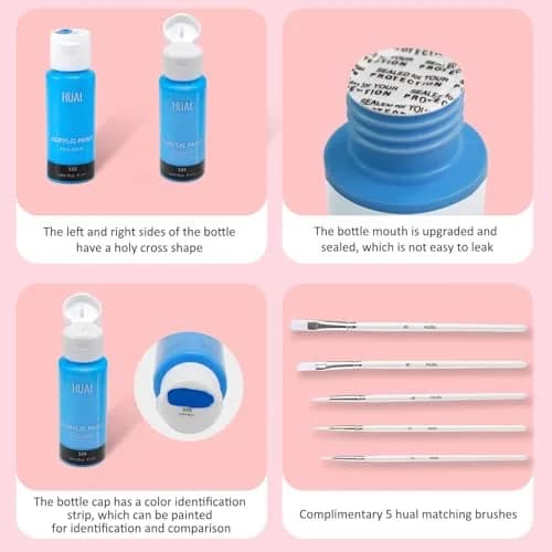 HUAL Acrylic Paint Set with 5 Brushes, 24 Colors (60ml / 2 Fl Oz Each) | ASTM D-4236 Certified Non-Toxic thumbnail 8