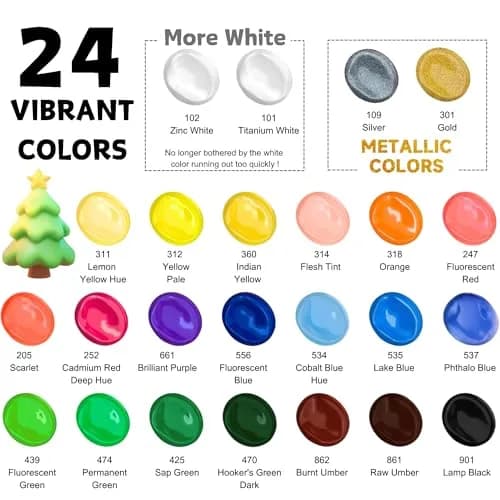 HUAL Acrylic Paint Set with 5 Brushes, 24 Colors (60ml / 2 Fl Oz Each) | ASTM D-4236 Certified Non-Toxic thumbnail 2