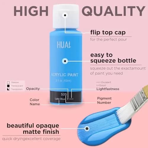 HUAL Acrylic Paint Set with 5 Brushes, 24 Colors (60ml / 2 Fl Oz Each) | ASTM D-4236 Certified Non-Toxic thumbnail 4