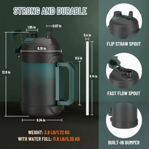 Zukro 1 Gallon Insulated Stainless Steel Water Jug 3.79L (128oz) | Keeps Cold 48 Hrs, Triple Wall Vacuum Insulation thumbnail 8