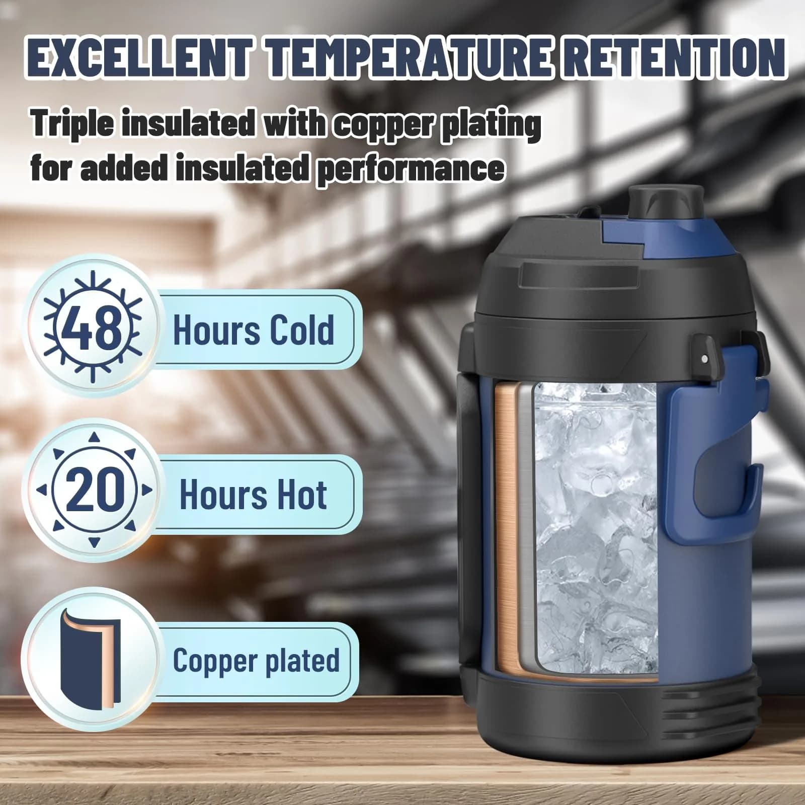 Zukro 1 Gallon Insulated Stainless Steel Water Jug 3.79L (128oz) | Keeps Cold 48 Hrs, Triple Wall Vacuum Insulation - view 2