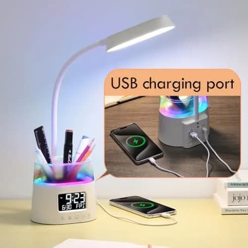 WILIT LED Desk Lamp for Home Office with Pen Holder, RGB Night Light, White | Adjustable Brightness & Timer thumbnail 5