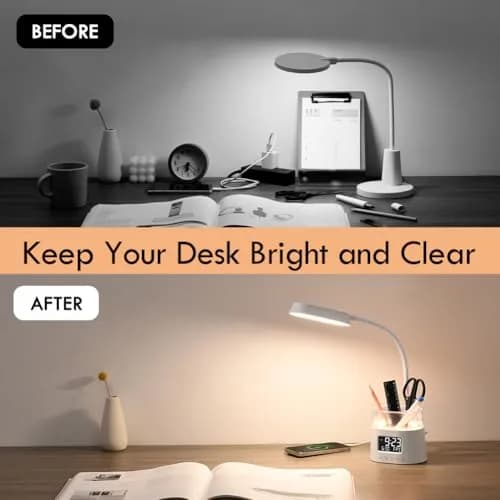 WILIT LED Desk Lamp for Home Office with Pen Holder, RGB Night Light, White | Adjustable Brightness & Timer thumbnail 6