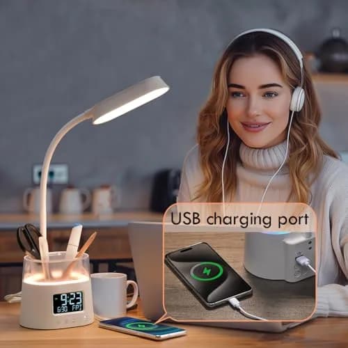 WILIT LED Desk Lamp for Home Office with Pen Holder, RGB Night Light, White | Adjustable Brightness & Timer thumbnail 8