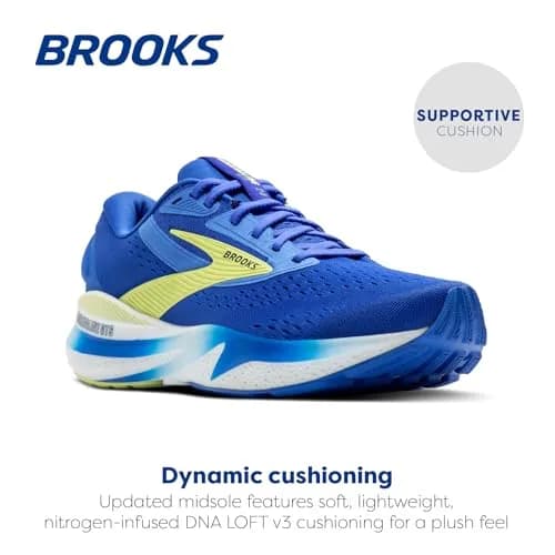 Brooks Men’s Adrenaline GTS 24 Supportive Running Shoe - Cobalt/Neo Yellow/Peacoat - 10 Medium | Lightweight Support with Nitrogen-Infused Cushioning thumbnail 2