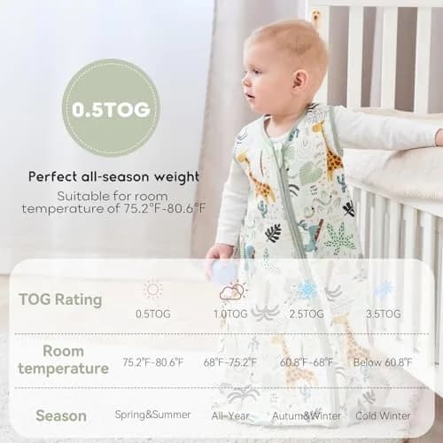 Yoofoss Baby Sleep Sack 0-6 Months 0.5 TOG | Organic Cotton Baby Wearable Blanket thumbnail 7