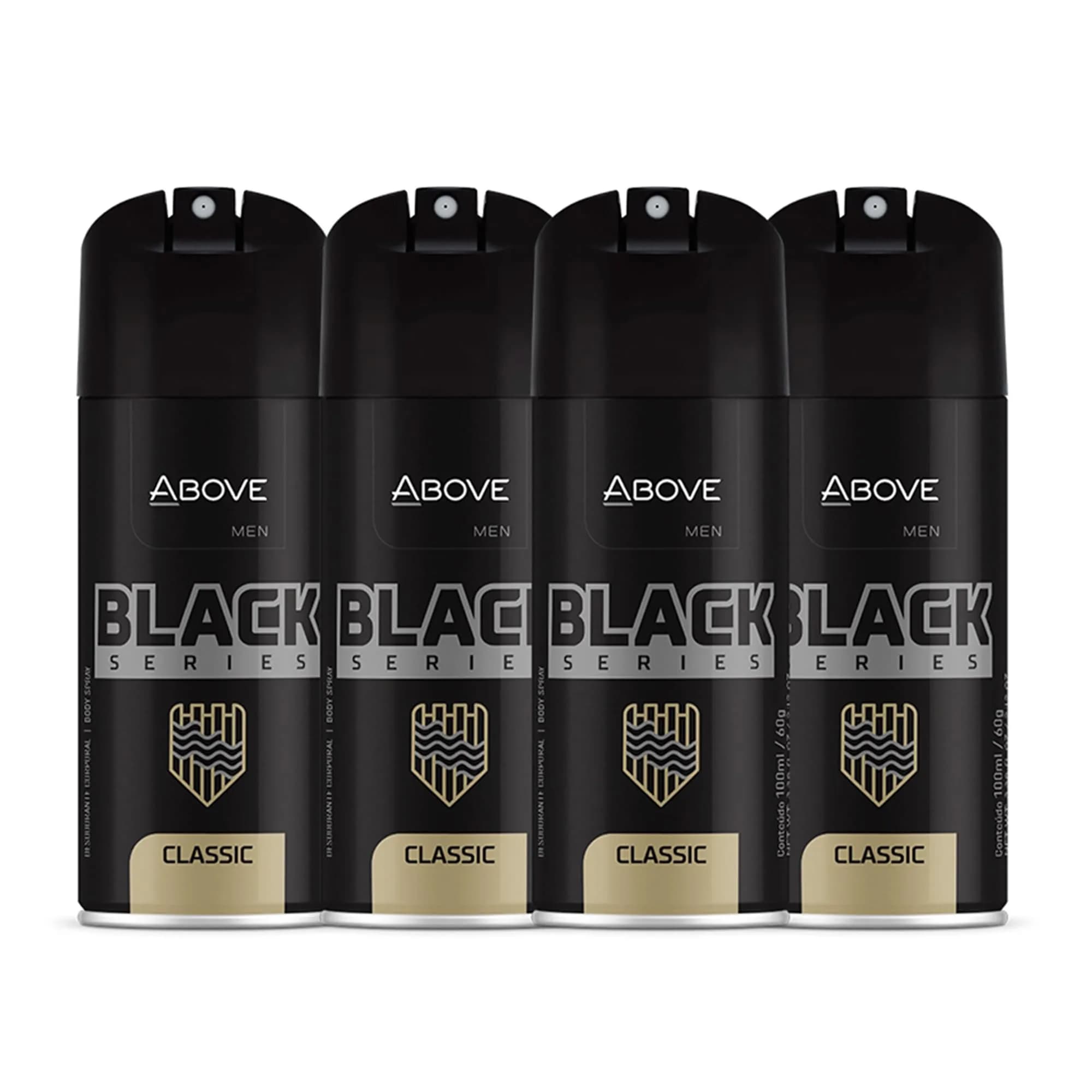 ABOVE Black Series Body Spray, Classic, 4 pcs | Woody Fragrance, Long-Lasting Dry Spray - main product image