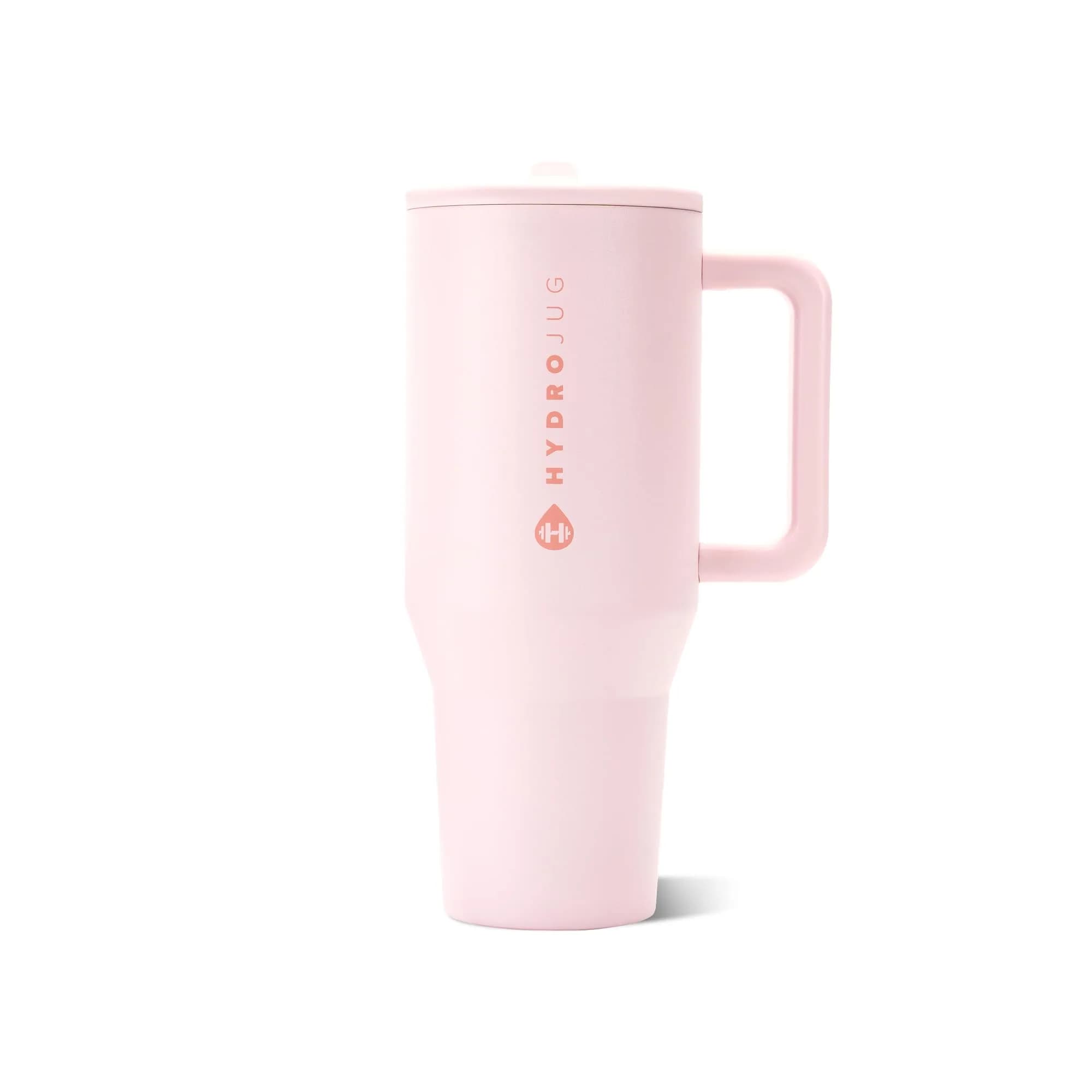 HydroJug Traveler 40oz Insulated Tumbler with Handle & Straw | Leak-Resistant Stainless Steel Water Bottle in Pink Sand
