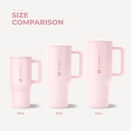 HydroJug Traveler 40oz Insulated Tumbler with Handle & Straw | Leak-Resistant Stainless Steel Water Bottle in Pink Sand thumbnail 5