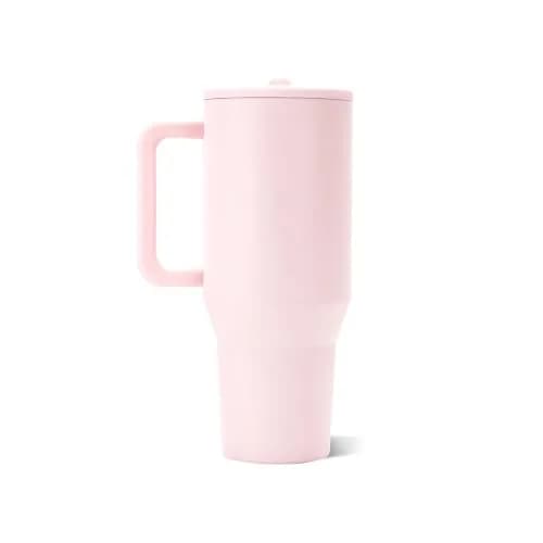 HydroJug Traveler 40oz Insulated Tumbler with Handle & Straw | Leak-Resistant Stainless Steel Water Bottle in Pink Sand thumbnail 2