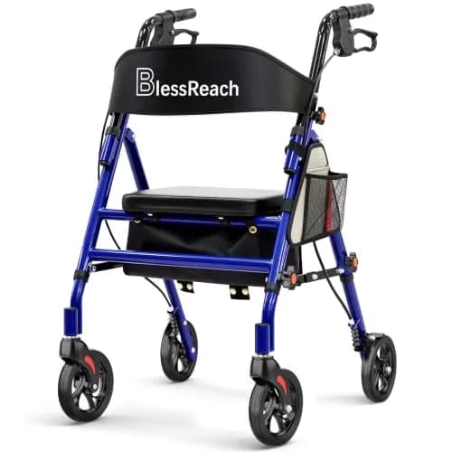 BlessReach Blue Walker | Lightweight Foldable Rollator with Seat for Seniors thumbnail 1