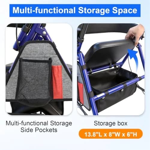 BlessReach Blue Walker | Lightweight Foldable Rollator with Seat for Seniors thumbnail 4