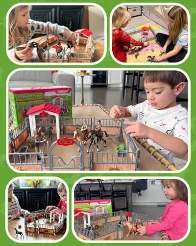 DuDuMo Horse Stable Playset with 3 Horses & 2 Riders | Realistic Farm Toy for Kids 3+ thumbnail 7