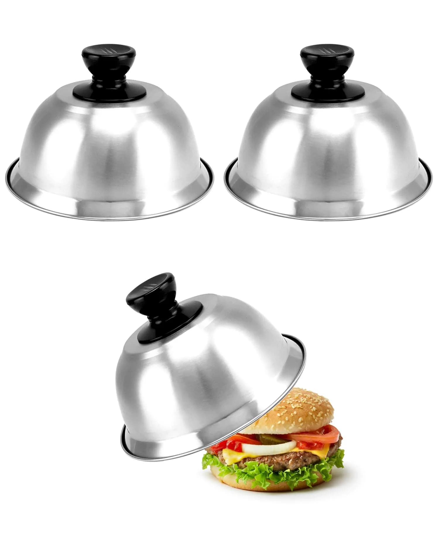 QWORK 6" Burger Covers Small Cheese Melting Dome | Stainless Steel Food Cover for Burger & Steak